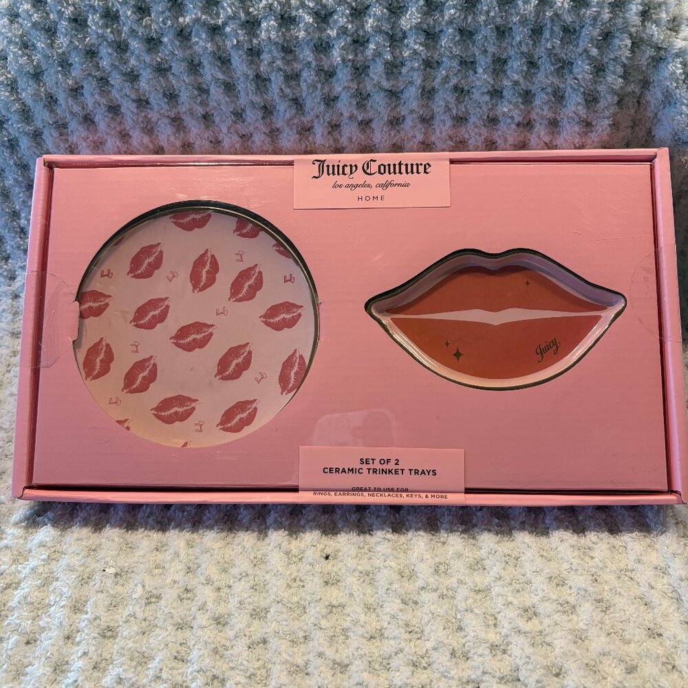 Juicy Couture Home Set of 2 Ceramic Trinket Trays Lips & Kiss Print NIBJuicy Cou